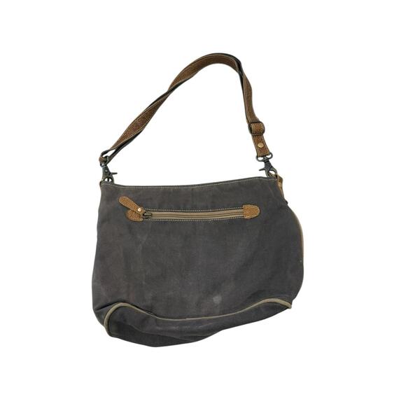 Myra Bag Factual Upcycled Canvas & Cowhide/Fur Shoulder Messenger Purse - Picture 2 of 8